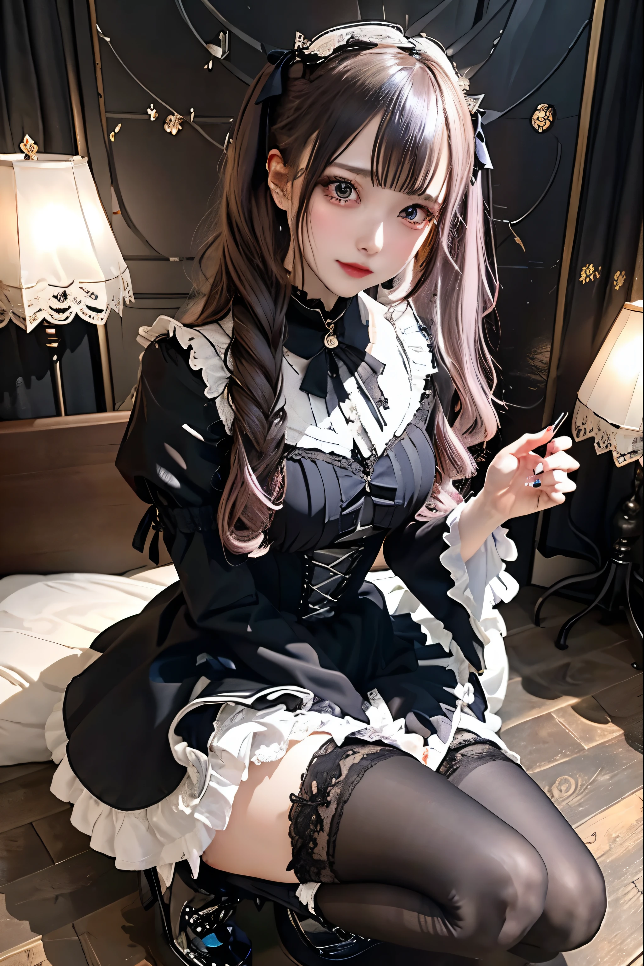 Hard Dark Gothic Makeup、Black dark eyeshadow、sad、Good skin radiance、Dark Gothicメイク、Dark smile、palace、The beauty of fragrance、24-years-old、Expression of intense sexual pleasure、Embarrassed look、Dark Gothic、Highest quality、Expression of sexual pleasure amid suffering、Drunk face、紫のMaid clotheysterious、Noble、sexy、Loving smile、Twin tail hair、Right blue eye, Left eye is red、Super tempting pose、Platform Heel Shoes、Heavy makeup、Gothic Lolita clothes、Silver Hair、Long Hair Straight Hair、Cute Gothic Lolita Dress、Beautiful Face、elegant features、Attractive face、Stained glass is the background、Chest glistening with sweat、The room is dark、goth long dress、Bell Sleeves、Wizard Sleeve、Decadent look、Sexually excited expression、Glossy thighs wet with water、Thighs that are wet and shiny with oil、Background of a room full of roses、sad expression、Rose Maiden、The embroidery is pink、The dress has pink embroidery.、Thigh-high socks、Knee-high socks、Gentle expression、Dark black eyeshadow、Stained glass and rose background、thighs are a little thin、Female Duo、Female couple、dark church background、Stained glass、Black metal world、Dark Castle、Dark Room、Slender body、gothic long dress、Victorian dress、Small breasts、Hold the wine in your right hand、Hold the lantern in your left hand、pantyhose、The bed is covered with roses、Her thighs are shining with sweat、My body is wet and shiny、Lots of glitter on the thighs、sweating、My thighs are sticky from sweating、Sweat glistening on my thighs, The whole body is sweaty and shiny、I sweated a lot.、My thighs are sweaty、My thighs are wet、My thighs are shining with sweat、A lot of sweat glistening all over the body、Slender body、Put your head on the pillow、Sleeping on a bed、Beautiful legs、Sleep with your legs stretched、Lying in bed、Sleeping seductively、