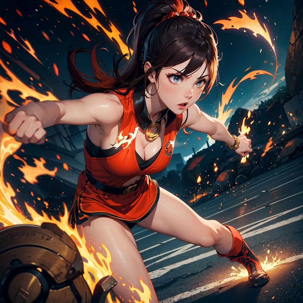 fire goddess punching the ground