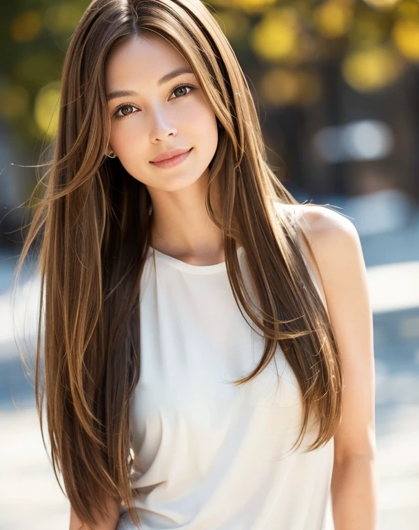 whole body、A woman with long brown hair and a white top, Light brown hair, Light brown hair, Natural brown hair, thin and shiny hair, Soft Hair, Light brown silky hair, Brown Haired Girl, Flowing brown hair, Beautiful light brown hair, Light brown hair, Straight brown hair, 長くFlowing brown hair, Medium brown hair, Brown long hair