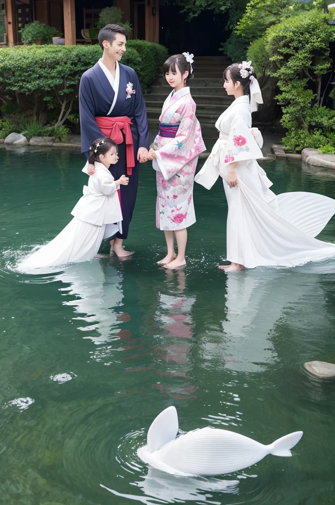 ,White family,kimono,Mermaid Skirt,Fluttering,Frills,4 people,luxury,whole body,