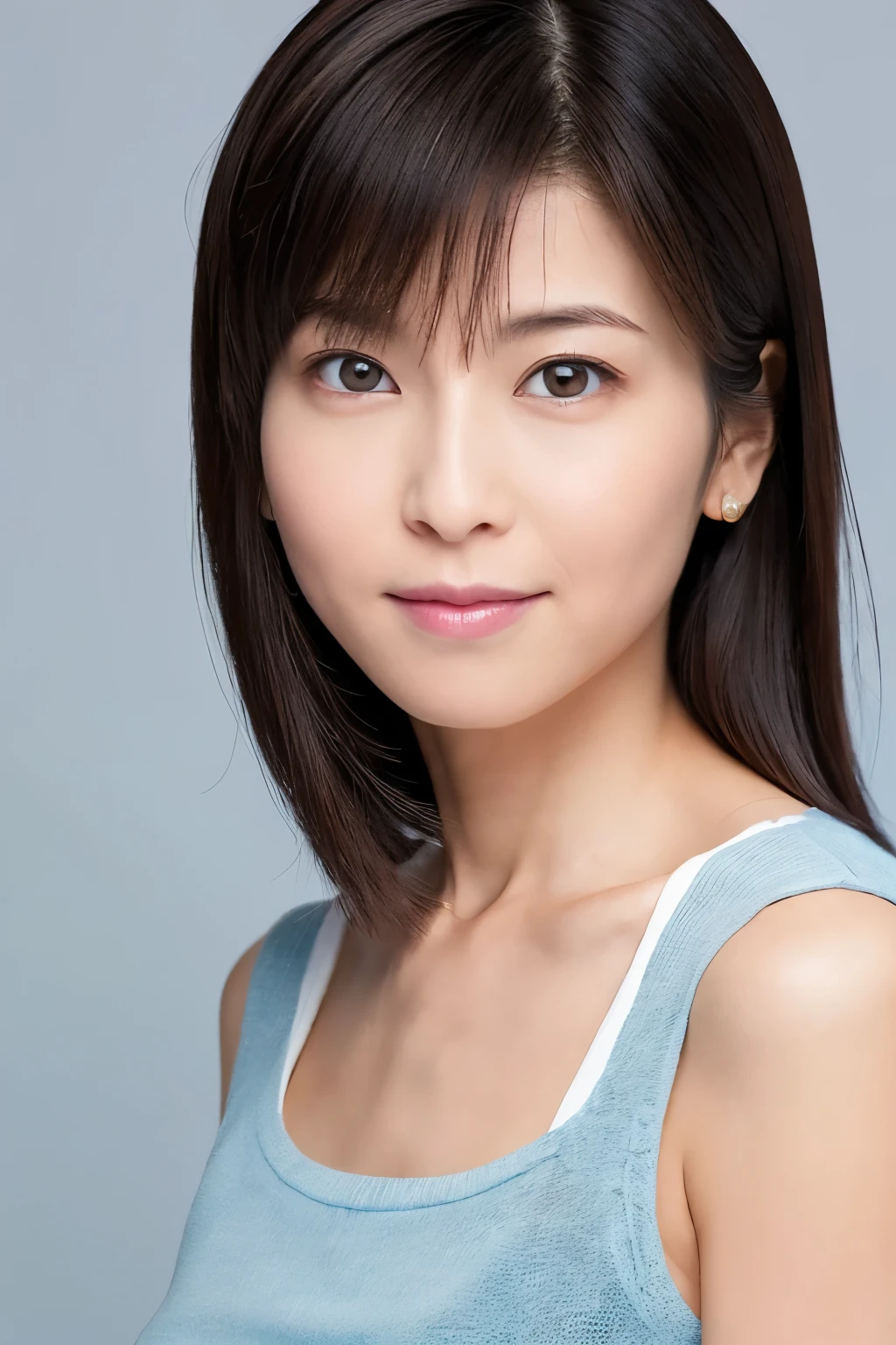 (High reality photograph, high resolusion), Skinny Japanese lady, 30 years old, cute face, detailed face, detailed eyes, various hair style, skinny figure, correct body anatomy, ((looking straight ahead)), facing the camera directly, single photo, a photo captured the best moment expressing the beauty and brains, ((with simple background))