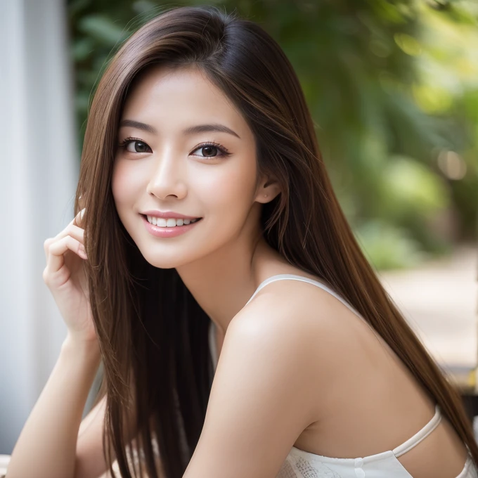 masterpiece,best quality,(Japanese ),((Beautiful girl)),cleavage,indoor,(perfect body beauty:1.2),(shy smile),beautiful teeth,