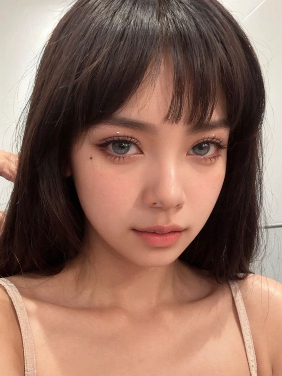 A photo of Lisa from Black pink LALISA with a smooth, clear face with soft details and smooth skin, Big, drawn lips and beautiful eyes