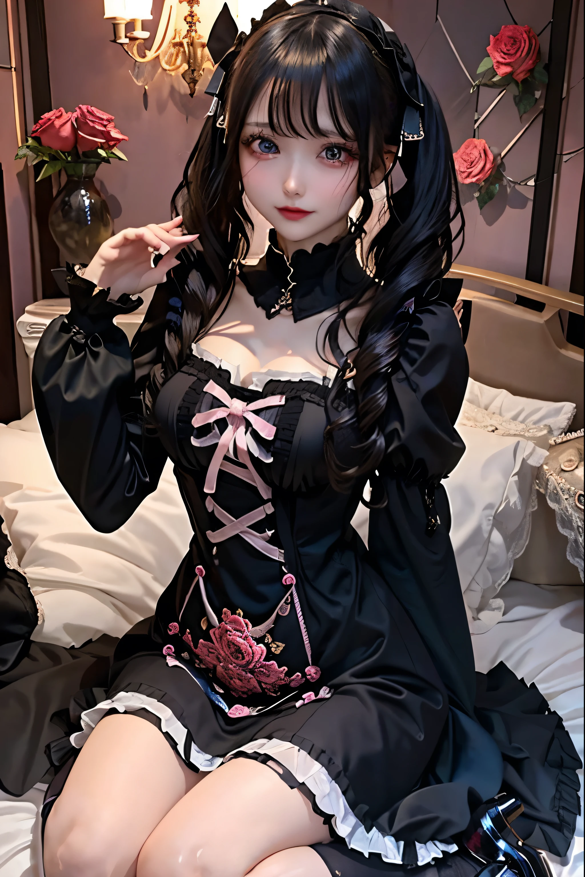 ハードなDark Gothicメイク、Black dark eyeshadow、sad、Good skin radiance、Dark Gothicメイク、Dark smile、palace、The beauty of fragrance、24-years-old、Expression of intense sexual pleasure、Embarrassed look、Dark Gothic、Highest quality、Expression of sexual pleasure without pain、Drunk face、Purple maid outfit、Mysterious、Noble、sexy、Loving smile、Twin tail hair、Right blue eye、Left eye is red、Super tempting pose、Platform Heel Shoes、Heavy makeup、Gothic Lolita clothes、Silver Hair、Long Hair Straight Hair、Cute Gothic Lolita Dress、Beautiful Face、elegant features、Attractive face、Stained glassを背景に、Chest glistening with sweat、The room is dark、goth long dress、Bell Sleeves、Wizard Sleeve、Decadent look、Sexually excited expression、Glossy thighs wet with water、Thighs that are wet and shiny with oil、Background of a room full of roses、sad表情、Rose Maiden、The embroidery is pink、The dress has pink embroidery.、Thigh-high socks、Knee-high socks、Gentle expression、Dark black eyeshadow、Stained glassとバラの背景、thighs are a little thin、Female Duo、Female couple、dark church background、Stained glass、Black metal world、Dark Castle、Dark Room、Slender body、gothic long dress、Victorian dress、Small breasts、Hold the wine in your right hand、Hold the lantern in your left hand、pantyhose、The bed is covered with roses、Her thighs are shining with sweat、My body is wet and shiny、Lots of glitter on the thighs、sweating、私の太ももはsweatingでベタベタしている、Sweat glistening on my thighs、The whole body is sweaty and shiny、I sweated a lot.、My thighs are sweaty、Wet thighy thighs are shining with sweat、A lot of sweat glistening all over the body、Slender body、Put your head on the pillow、Sleeping on a bed、Beautiful legs、Stretching legs、Lie down in bed、Lie on your back in bed、Thin legs、