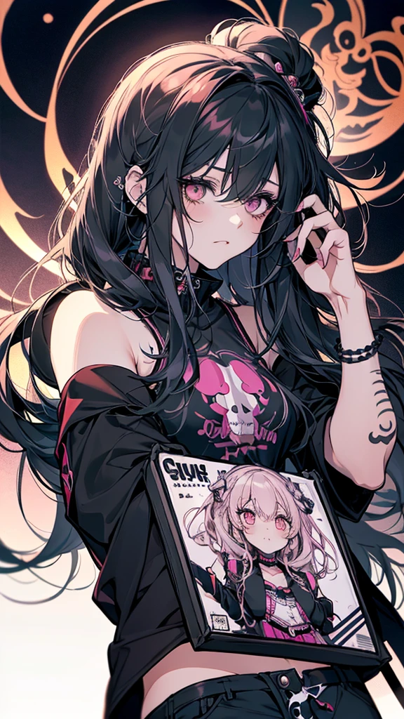 Cartoon drawing of a girl with a guitar and a skull, 1 7 -  - old me Goth Girl, emo anime girl, Punk Girl, junko enoshima, Goscoax, Goth Girl, Anime atmosphere, Decora style illustrations, Wearing punk clothes, Punk Rocker, 1 7 - year - Goth Gi Punk Art, Heavy Metal Comics Style