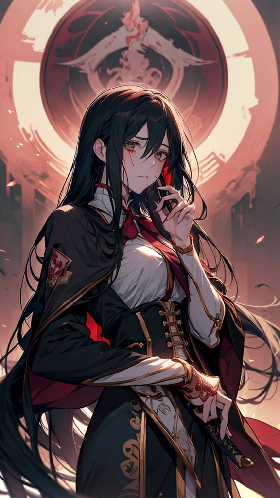 anime girl with blood on her face and a knife in her hand, gapmoe Yandere grimdark, Yandere intricate, Abigail Larson, gapmoe Yandere, albedo from the anime overlord, takato yomamoto, Albedo from Overlord, Yandere, takato yomamoto. 4k yen, Fine details. anime. Tentacles