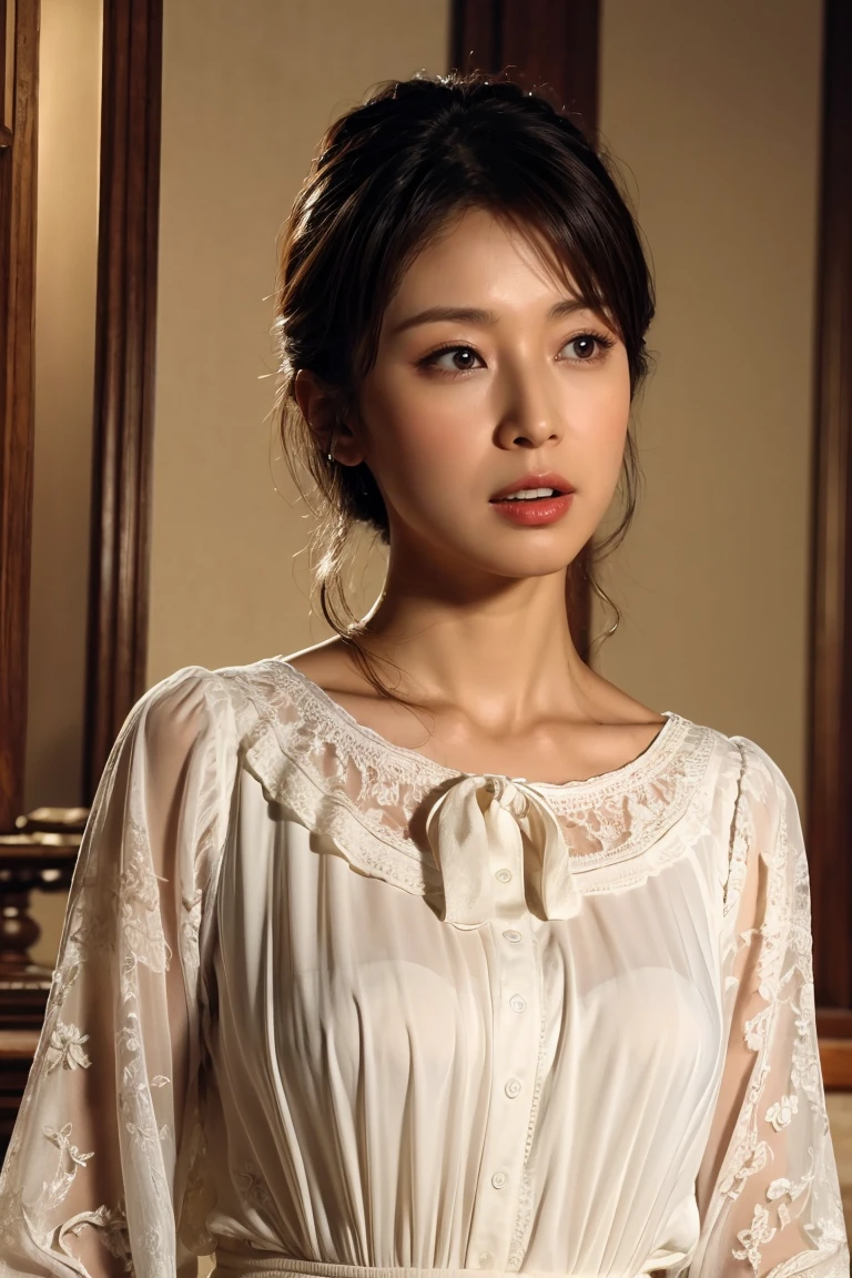 Medium Size Display, Medium Shot, Written boundary depth, bust, Upper Body, Movie angle, masterpiece, Highest quality, Very detailed, CG, 8k wallpaper, Beautiful Face, Delicate eyes, Otome, alone, Yawn, blouse