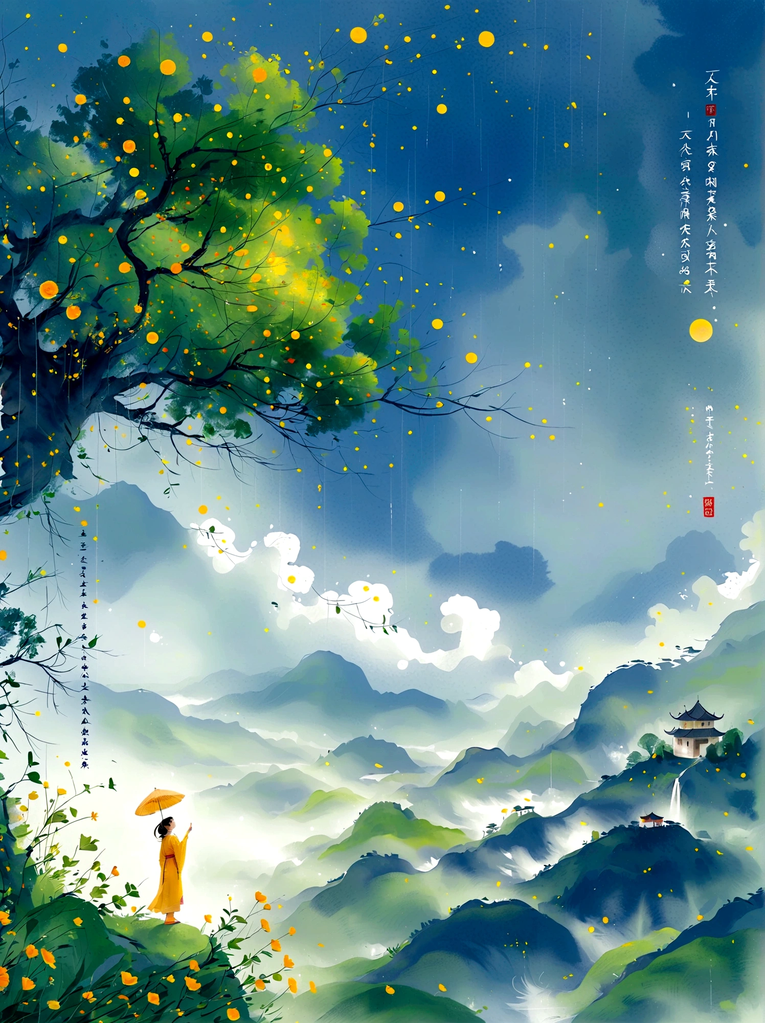 Cai GuoRUN's illustration style, 1girl, A woman in a long skirt stands on a cliff and looks up at the starry sky, Goddess of space, Milky Way Goddess, Goddess of Heaven, Astral Ethereal, dream, Beautiful celestial wizard, Beautiful fantasy painting, Beautiful fantasy art, Ethereal fantasy, Very Beautiful fantasy art, Digital Art Fantasy, enchanting and otherworldly, Fantasy Beauty, The beautiful art of Octane UHD 8k rendering, Volumetric Light, Natural soft light, (Ultra-delicate:1.2, Loss of focus:1.2, Colorful, Movie Lighting, Ray Tracing), Super rich, Ultra Detailed, 1cgrssh1, Chiaroscuro, masterpiece, 8k