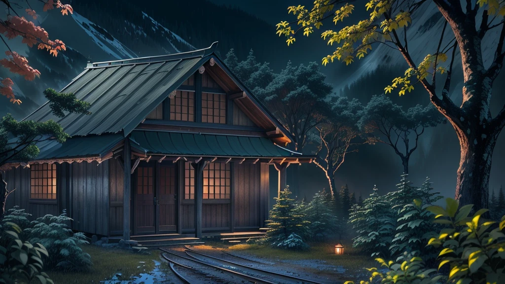 forest,night、Mountain hut