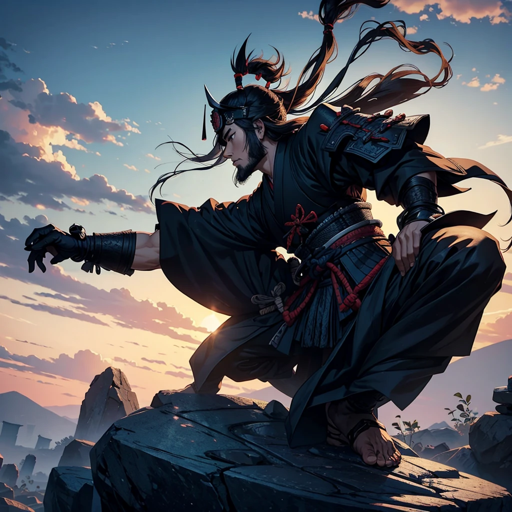 Samurai with arm turning to stone