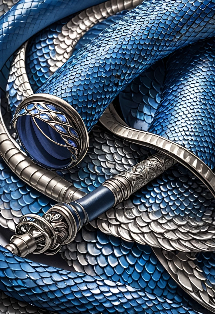 blue leather whip covered in scales