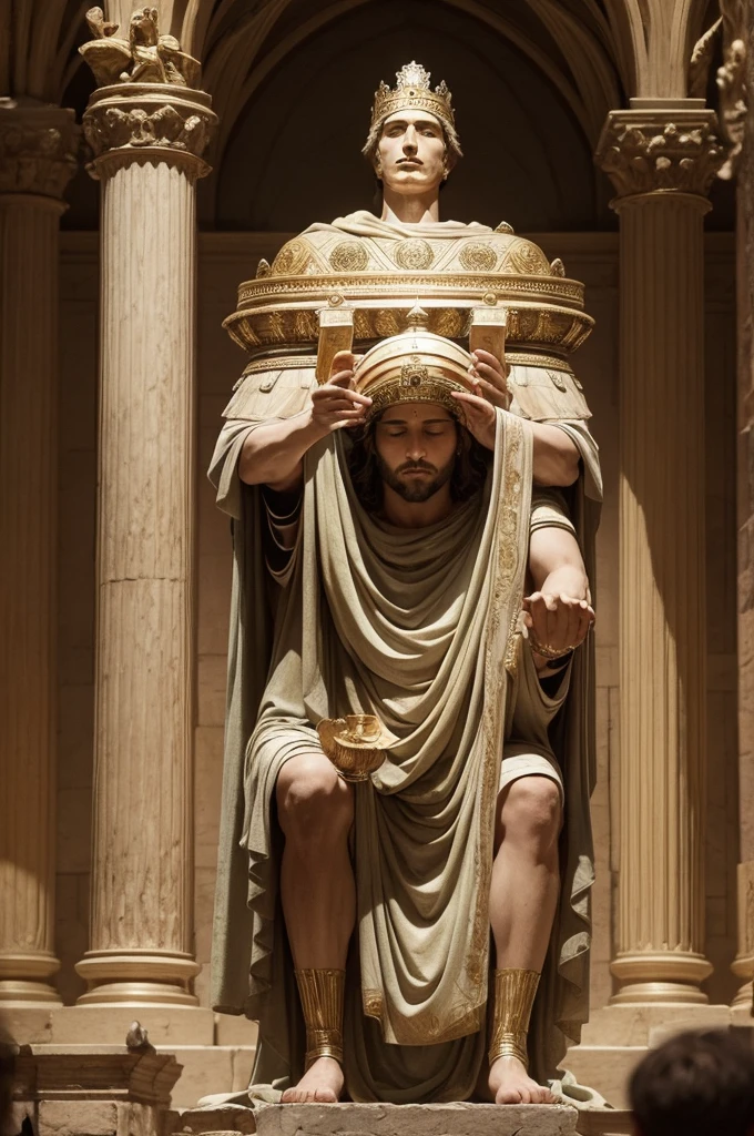 A king being worshiped by his people 12th century Roman Empire