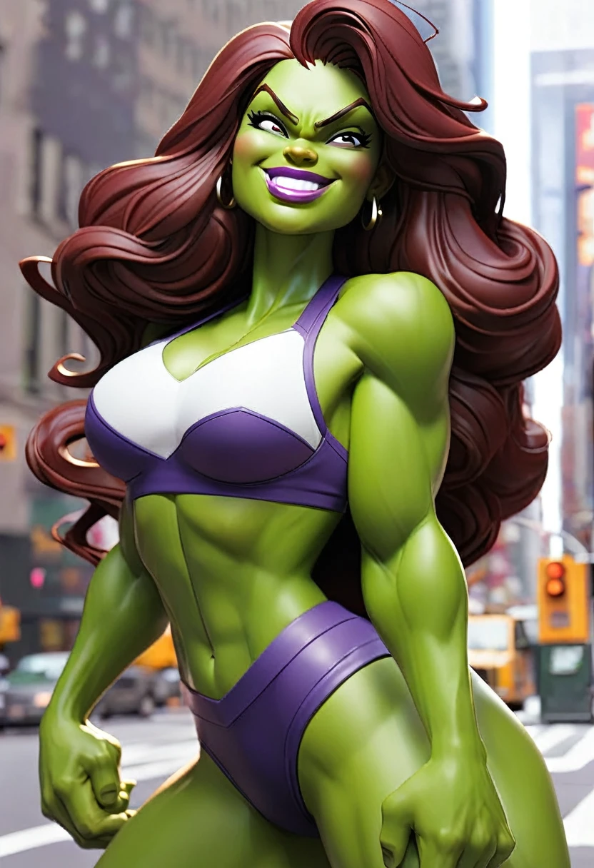she hulk in new york city big-boobs  and abs smile  happy
