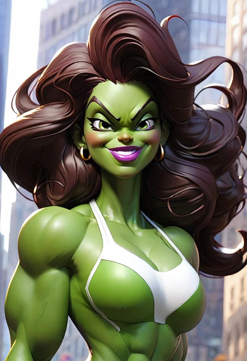 she hulk in new york city big-boobs and abs smile happy