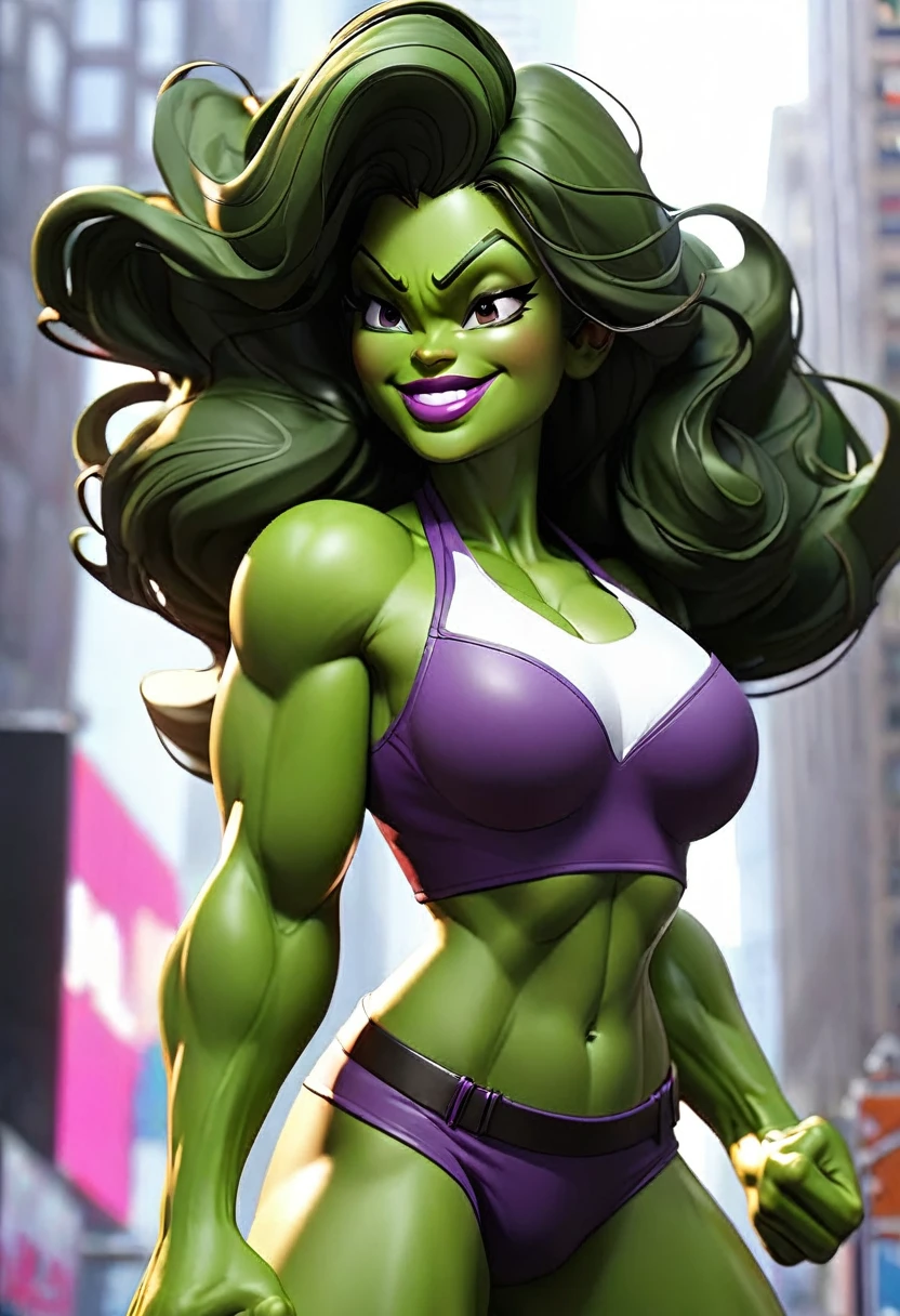 she hulk in new york city big-boobs and abs smile happy