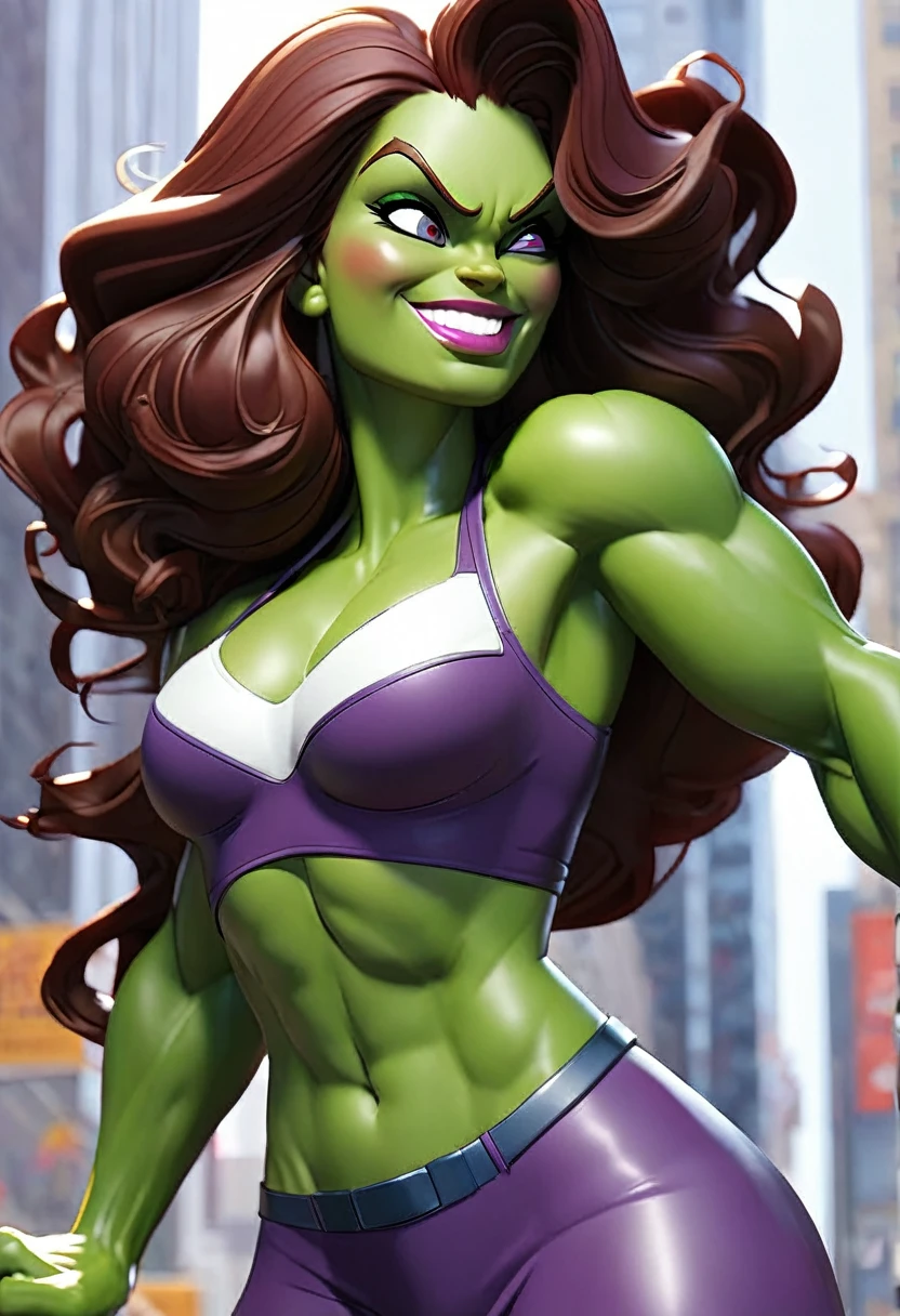 she hulk in new york city big-boobs and abs smile happy