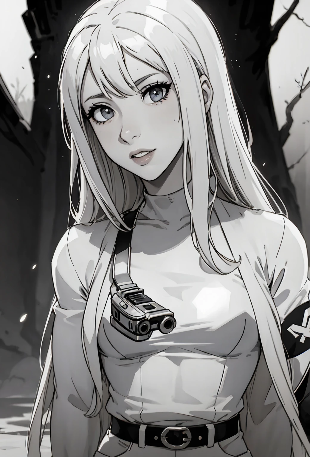 sexy pinup wearing a punisher shirt, coloring page, black and white, white background, entire body in shot, holding highly detailed gun
BREAK
outdoors, twilight, raytracing BREAK
d4rk4rt art style, monochrome, greyscale