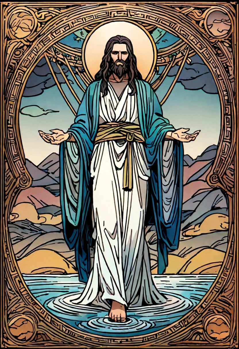 Image of Moses from the Bible with the whole body walking on water 8k