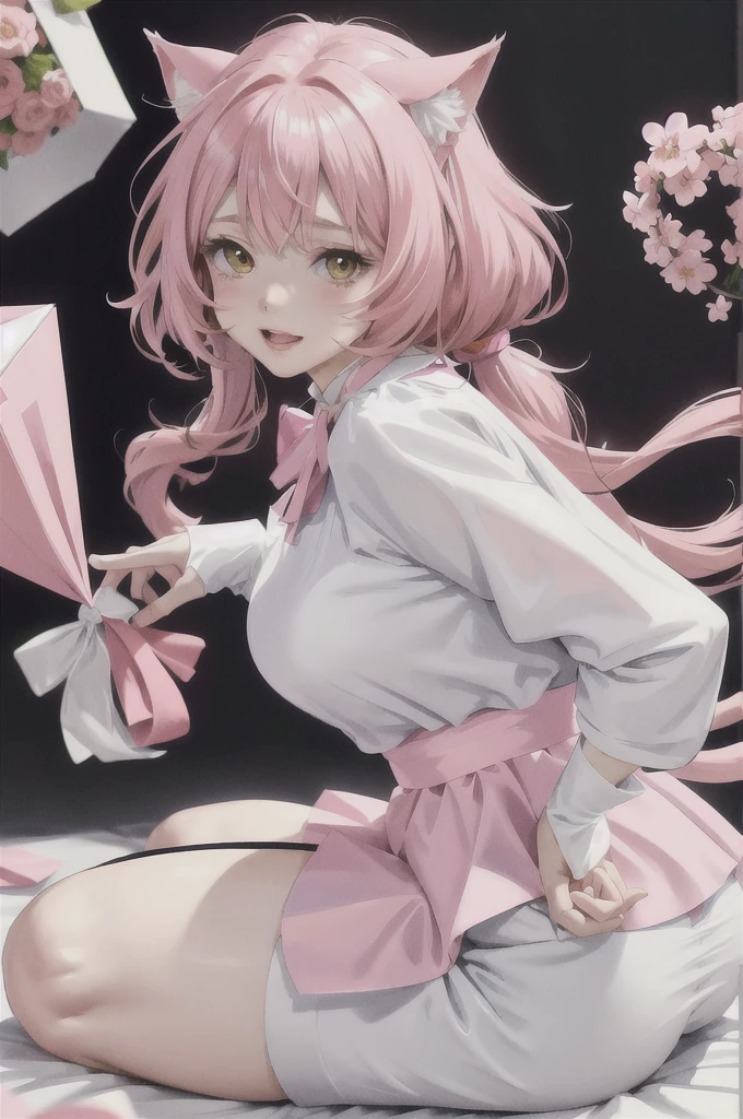 anime girl with long hair and pink dress and white dress, anime cat girl in a maid costume, cute anime catgirl, white cat girl, very beautiful anime cat girl, , beautiful anime catgirl, anime catgirl, anime girl with cat ears, 