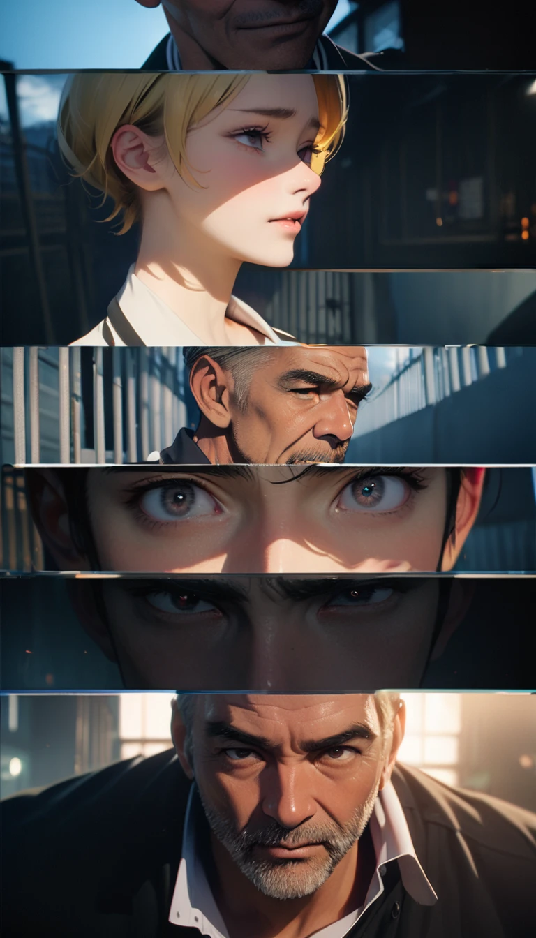 (8K, RAW photos, best quality, masterpiece: 1.4), (((关在Jail的Middle-aged men))),Ultra-high resolution, Extremely detailed, light, Upper body close-up, Middle-aged men, black eyes, (delicate eyes, Eyes are bright:1.2), Yellow short hair, Fair skin,dark, Prison uniform,(perfect anatomy:1.2), High-quality shadows, Natural Lighting, (White highlights:1.2), night, cloudy day, (Jail:1.2), (Frustration:1.2)