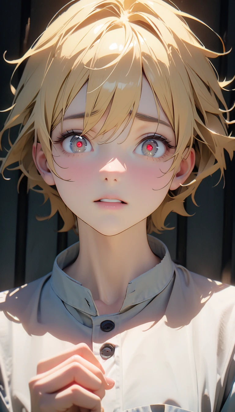 (8K, RAW photos, best quality, masterpiece: 1.4), (((关在Jail的Middle-aged men))),Ultra-high resolution, Extremely detailed, light, Upper body close-up, Middle-aged men, black eyes, (delicate eyes, Eyes are bright:1.2), Yellow short hair, Fair skin,dark, Prison uniform,(perfect anatomy:1.2), High-quality shadows, Natural Lighting, (White highlights:1.2), night, cloudy day, (Jail:1.2), (Frustration:1.2)