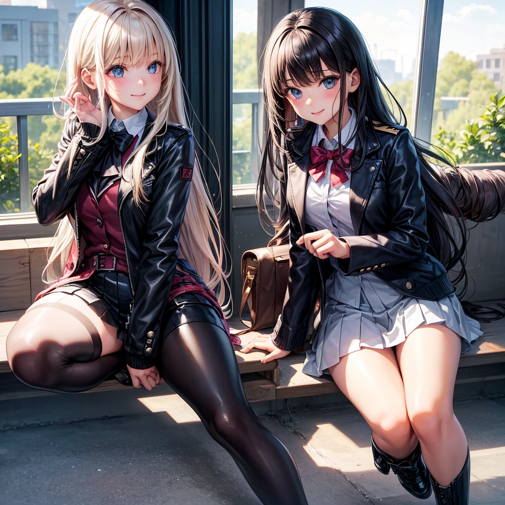 1 girl, Sad eyes, With a cigarette in his mouth, rain,Girl in hooded jacket, Black hair, kneehigh boots, chest muscle, cleavage, clock, alarm clock, Crossover lace-up shoes, dress, Double possession, hand gun, Hair ribbon, Heterochromia, holds, holding a gun, holdingweapon, kneehigh boots, Lace-up boots, Lolita style stylish, Lolita style headband, Long hair, viewer's gaze, Medium chest, Red eyes, rifle, Smile, 独奏, Students in symbolic form, Kurumi tokisaki, Two ponytails, arma, Yellow eyes,