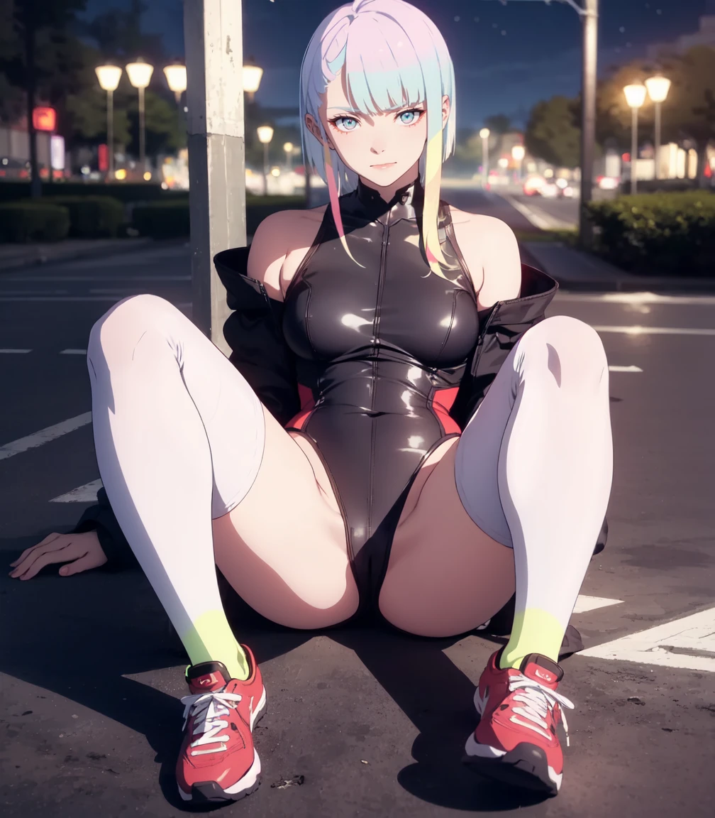Masterpiece, best quality, 16k resolution, NVIDIA RTX Ray Tracing technology, Create a 4K resolution, ultra-realistic, and extremely detailed artwork, award winning, retina, soft light, sharp focus.(hyper-realistic:1.4), (full body:1.5), (Night, night time:1.4), from above
cyberpunklucy, lucy, short hair, bangs, blue eyes, blue hair, multicolored hair, makeup, (multicolored eyes:1.3), smile, model pose, modeling, squating
BREAK bare hips, bodysuit, leotard, monowire, off shoulder, off-shoulder open clothes, MIDRIFF
BREAK outdoors, city, moon, night, sky, clouds,
sexy, Sexy, smooth perfect skin, smooth_skin
Beautiful、(red blush)、Sexy
FULL BODY SHOT, ultra wide angle, textured skin, face detail, clean skin, perfect hands, perfect anatomy, anatomically correct,
(Realistic park:1.3)