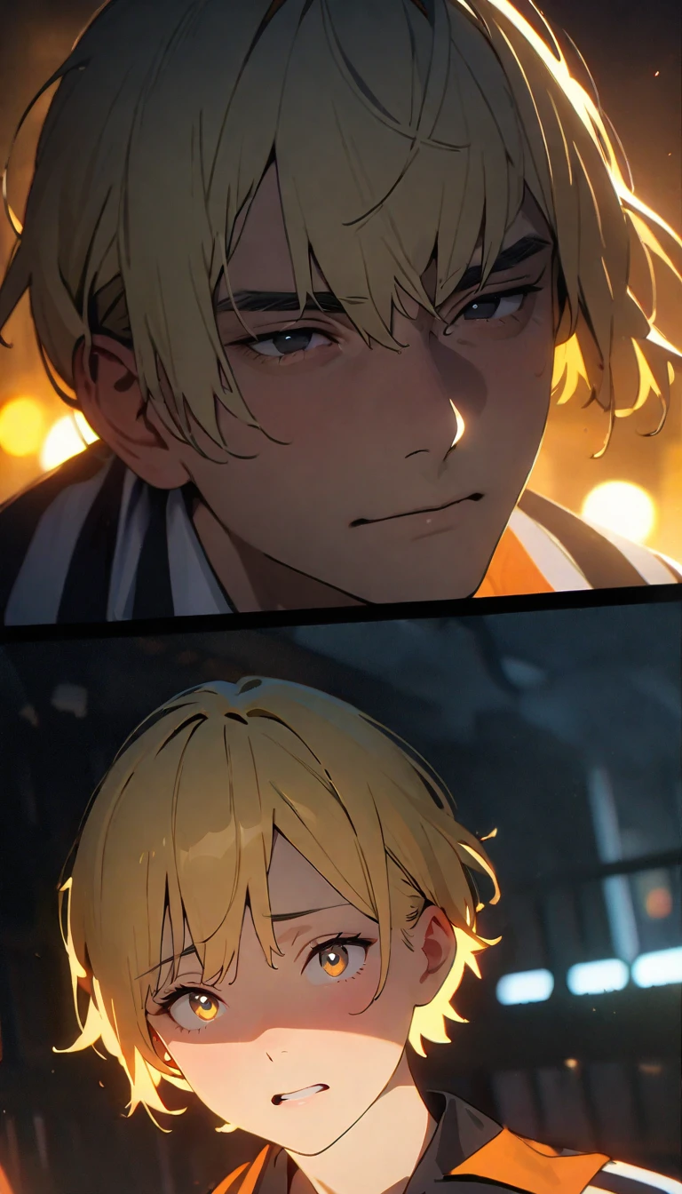 (8K, RAW photos, best quality, masterpiece: 1.4), (((关在Jail的Middle-aged men))),Ultra-high resolution, Extremely detailed, light, Upper body close-up, Middle-aged men, black eyes, (delicate eyes, Eyes are bright:1.2), Yellow short hair, Fair skin,dark, Prison uniform,(perfect anatomy:1.2), High-quality shadows, Natural Lighting, (White highlights:1.2), night, cloudy day, (Jail:1.2), (Frustration:1.2)