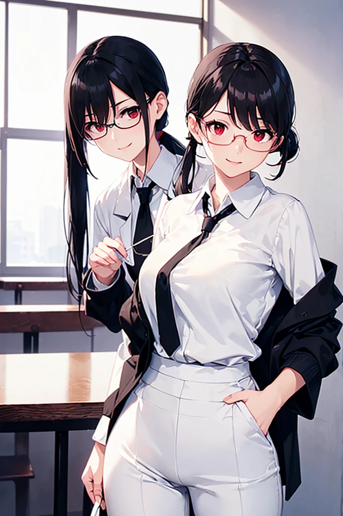 Heavy smoker woman、Brown Hair、Hair length is medium、Center Parting、Glasses、Digital Illustrator、Please let me smoke a cigarette.