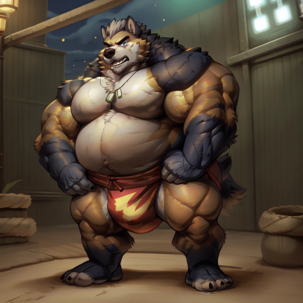 Epic Zootopia My Heroe Academia Character Monters Gluttons and dungeons, Bodybuilder, obese Medieval Fantasy, Real life, Anime serie, Anime character, Obese muscle Obese Sumo wrestler Werecats Kid, full body pic (obese, strong legs and arms) Sumo wrestler Werecats Kid. Obese muscle fat kid (bulky, wide, broad shoulders), Citizen obese Werecats kid, Solo, male, bear, chubby, musclegut, muscular, mature male, old, angry, frowning, black fur, blue eyes, grey hair, body hair, dog tags, tan cargo shorts, big bulge, alleyway, plants, by mystikfox61, by darkgem, by glitter trap boy, by bebebebebe