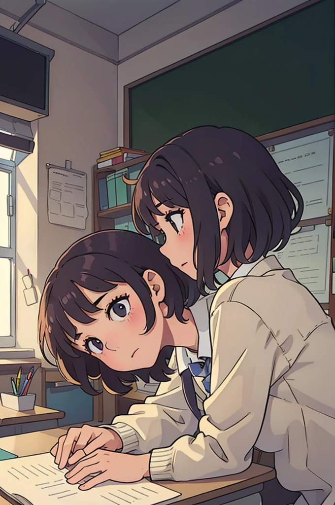 (soft light, School atmosphere), (A girl:1.2), (At the desk), Morning Story
