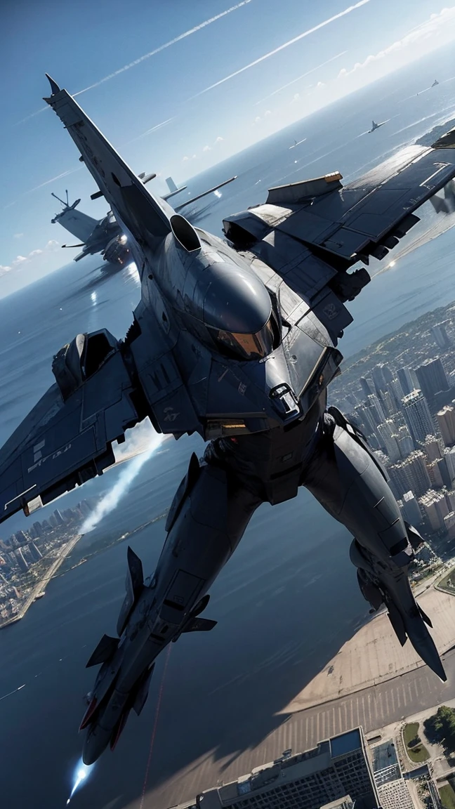 "A large fighter jet flying above the city, approaching the monster."Txt2Img
デフォルト