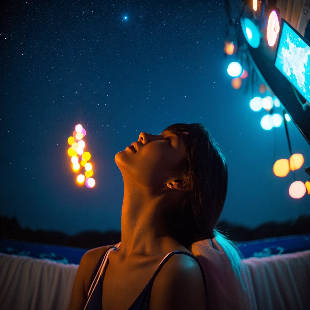 woman、Swimwear、Looking up、Night Sky、room 、