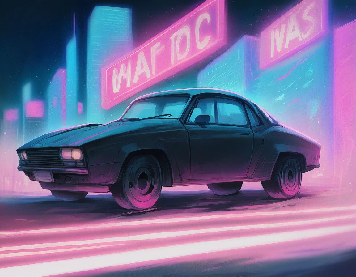 red modern style car,front isometric view,neon lights tires,((fire from body)),cyberpunk background, smooth outer texture ,bokeh,cinematic shot,big tires,destroyed cars in background