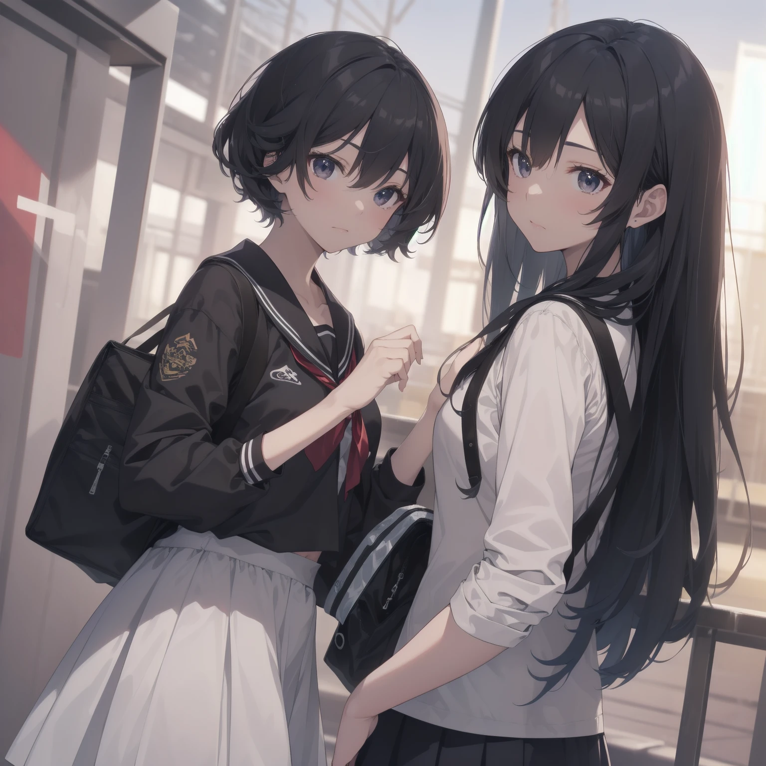 ultra-absurdres-Top quality by artist God, ultra-detailed, high resolution, anime moe artstyle, best anime 8k konachan wallpaper, pixiv contest winner, pool:2810, perfect anatomy,break, 1girl, (Please draw a girl walking sleepily to school alone. )break,(Solo,little female, 13-year-old:1.3),Full limbs, complete fingers,a junior high school student, (very short hair), short cut, flat chest, , small butt, small black eyes, beautiful detailed eyes, well-proportioned iris and pupils, expressive eyes, highres detailed hair, soft expression, salor school_uniform, sailor collar, serahuku, bow, pleated skirt,(Detailed Lighting), (Detailed background), in the School commute route. break,dewy skin, perspiration on the skin,skin texture, fine lines, pores, natural imperfections,light reflections, glossy skin, shiny skin,break, Best cinematic lighting powered by famous artist, 8k,beauty illustration,photoshop_(medium),very aesthetic,break,((artist:enkyo_yuuichirou )), artist:clamp ,artist:carnelian ,artist:kantoku ,