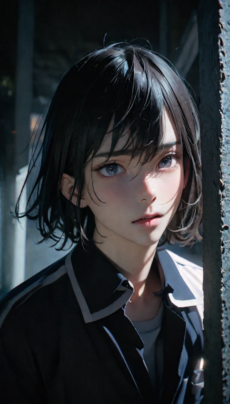 (8K, RAW photos, best quality, masterpiece: 1.4), (((关在Jail的Middle-aged men))),Ultra-high resolution, Extremely detailed, light, Upper body close-up, Middle-aged men, black eyes, (delicate eyes, Eyes are bright:1.2), Black short hair, Fair skin,dark, Prison uniform,(perfect anatomy:1.2), High-quality shadows, Natural Lighting, (White highlights:1.2), night, cloudy day, (Jail:1.2), (Frustration:1.2)