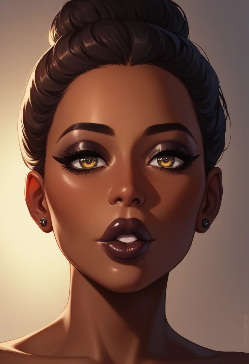 A brown-skin goth girl,beautiful detailed hazel eyes,beautiful detailed lips,extremely detailed eyes and face,long eyelashes,melancholy expression,comic book style,chiaroscuro lighting,dark moody atmosphere,dramatic shadows,high contrast,vivid colors,cinematic framing,8k,masterpiece