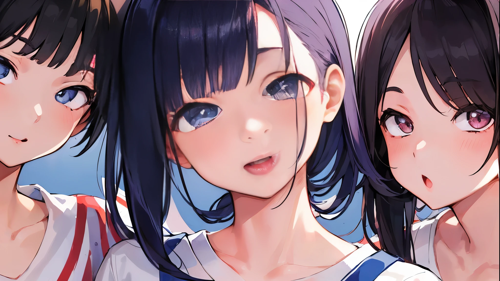 Gymnastics、volleyball、player、5 girls, Photo of beautiful Japanese idols in School, [smile], School、 masterpiece, highest quality, perfect lighting,  White T-shirt、hair above one eye、hair accessorieidsummer、super fine illustration,(((beautiful fine hair))),(((beautiful fine face))),(((beautiful fine background))),