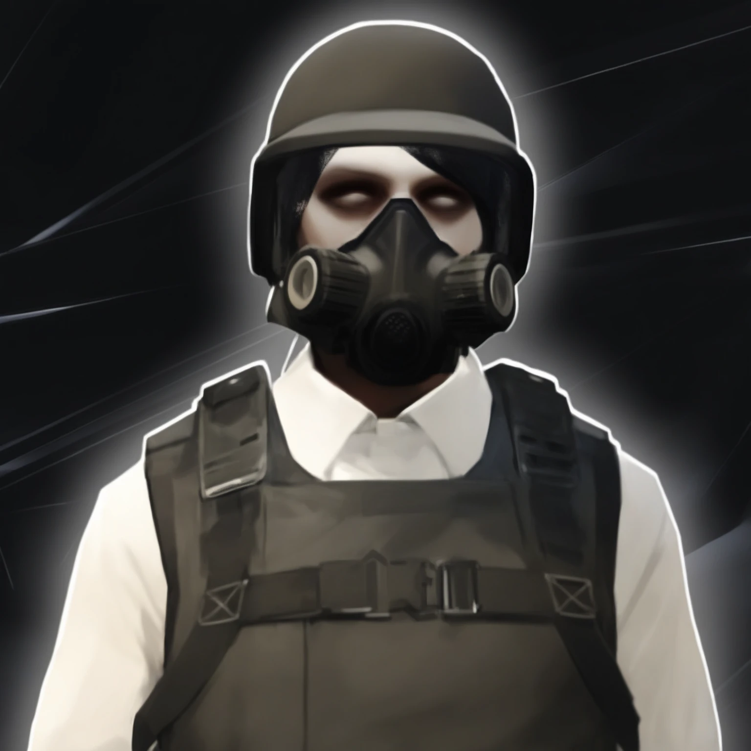 arafed man wearing a gas mask and a black vest, spec ops mask, specification - head of operations, specification - head of operations with mask, clearing [[bronze]] face [mask], gta v character, combat gear, in a dark space mercenary outfit, dark visor covering face, soldier clothing, future soldier outfit, refined face and muzzle