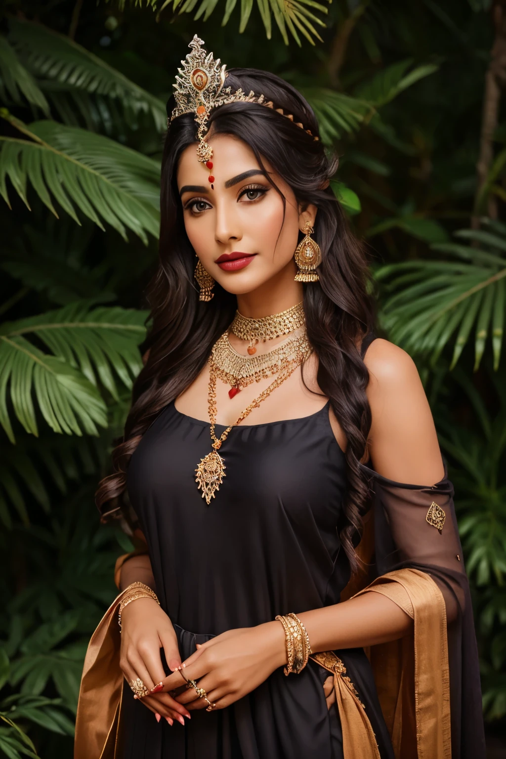 Goddess parvati married wife crown jewelry dark matte lipstick mount kailash hot dress trident rudraksha mala top slut for muslims