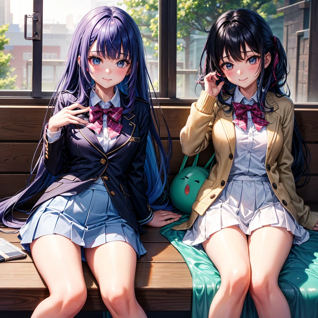 middle School girls，smile，Beautiful girls，The best quality to get you horny，Put your feet on the slime、Girls to play，Multi-colored hair，Perfect Girl，Super cute girl，uniform，blazer，School festival，Wearing a cardigan，Long Hair、She has her bangs down，Ultra HD，Young girl，sex，Naughty Girls，Full body image，Absurd，Beautiful girls，