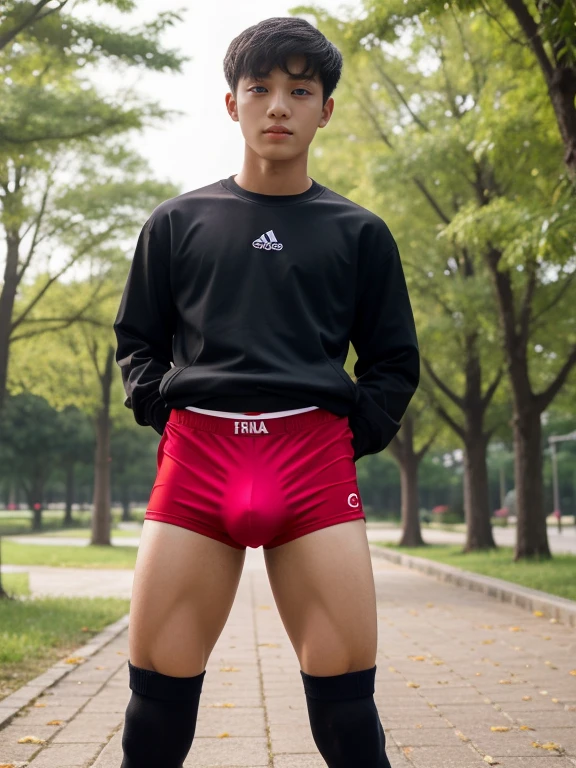 16 years old teenagers , very young , light-skin , wearing an dark red sexy underwear, tmasterpiece，k hd，the feet，Transparent sports vest，semi transparent，black long socks，The barefoot , red colour , handsome and cute , extreme cute boy , white skin , dark red underwear boxers shorts , extremely tall and cute boy ,oppa model , handsome model , full body , dark red boxers underwears short shorts , black socks , white light-skin , Chinese model , young boy , white skin , handsome and extremely cute , red boxers underwear shorts , long black socks , handsome model , at the park , jogging , model oppa , long legs , jogging , running , high knee black socks ,black  long socks , stand up , extremely tall , extremely high , red underwears , red sports underwear , long black socks , clean and white legs , Chinese model , extremely long legs , looking at the camera , clean and white thigh , heavy bulge , kid face , baby face , wearing jacket , red underwears boxers , light and white skin , Chinese model，high school boy , chinese handsome face , korean handsome face , extremely white skin