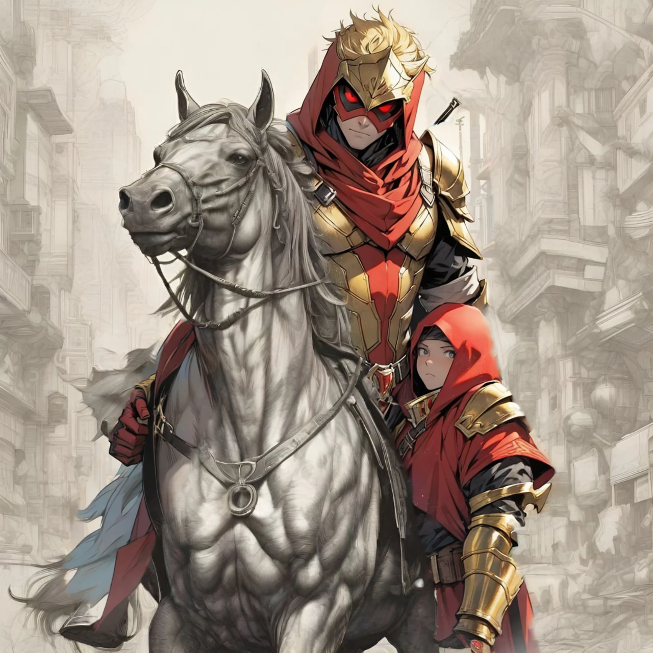 golden armor, Mediovale, red hood