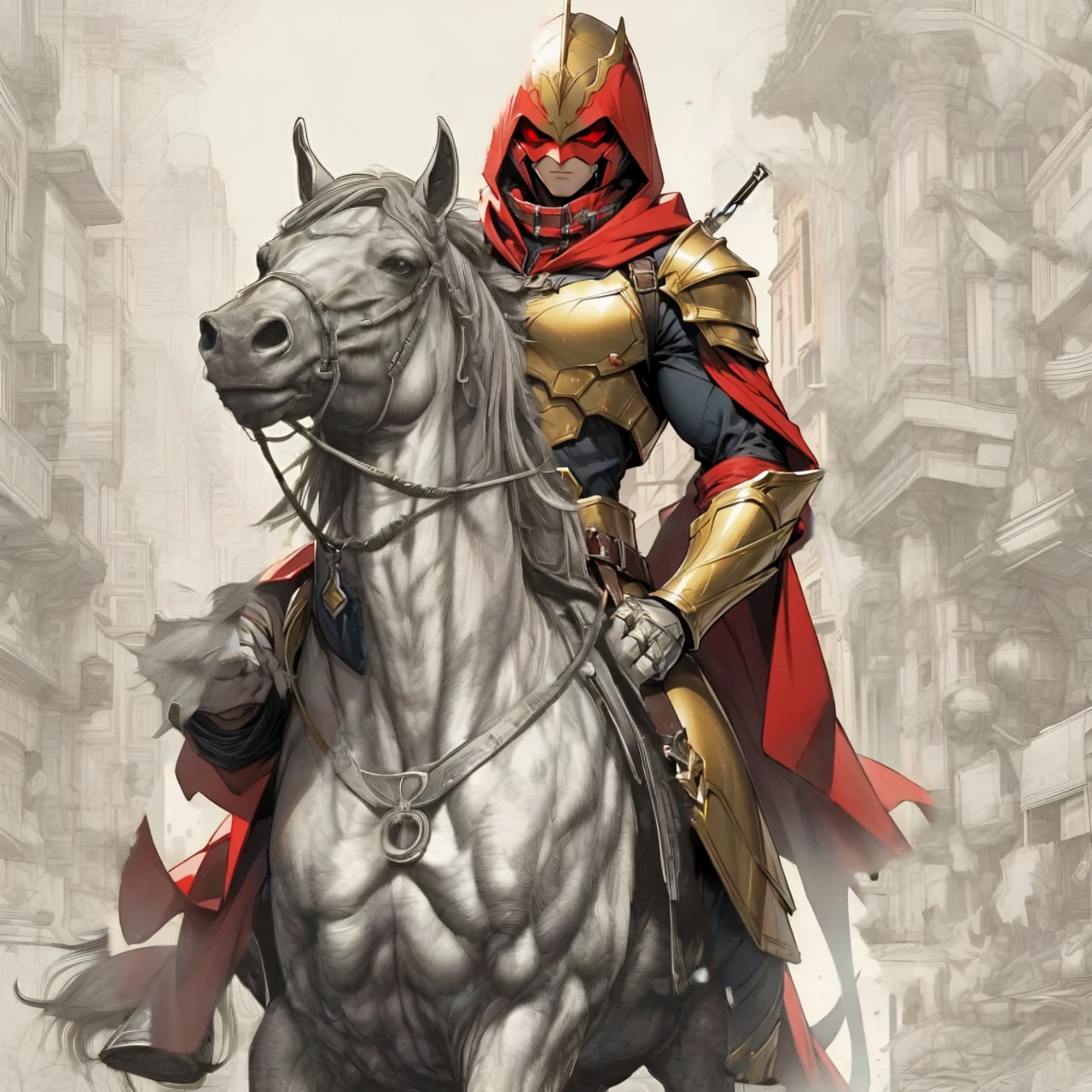 golden armor, Mediovale, red hood