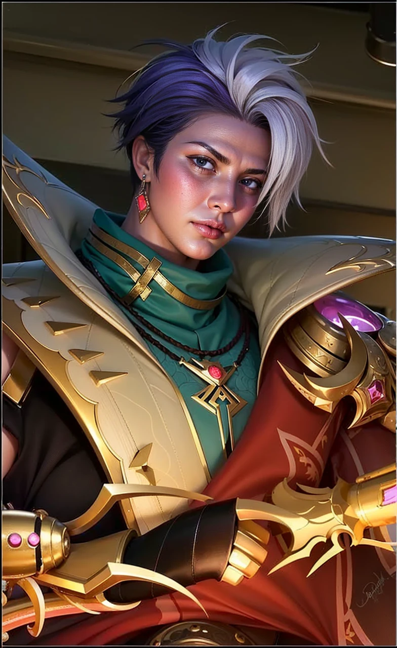 a close up of a person holding a sword in a room, masculine male, masterpiece, ((perfect eyes)) best quality, (semirealism:1.9), beautiful lighting, (extremely detailed CG unity 4k fhd wallpaper), High Detail, Sharp focus, dramatic outdoors, 1 boy ,19 years old, light purpel eyes, 8k, ultra hd, ultra detailed texture, hyper realistic, masterpiece, detailed texture, detailed face, detailed skin, detailed lighting, (photorealistic:1.5), best quality, beautiful lighting, cinematic lighting, professional lighting, ultra highres, realistic, detailed hair, real hair, high quality, (realskin:1.5), extremely detailed, finely detail, ultra-detailed, glare.