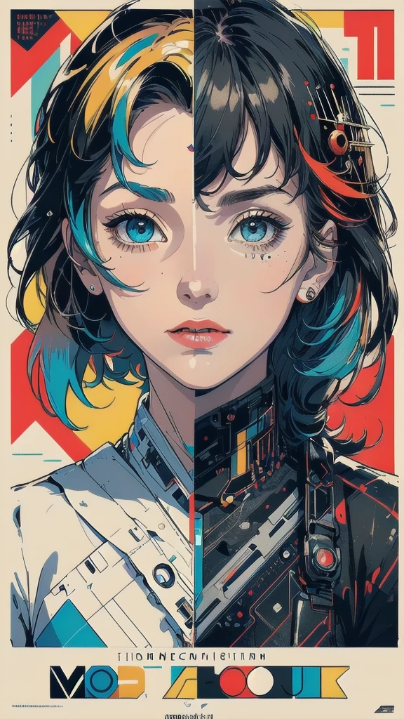 (((masterpiece, highest quality))),(((solo:1.2))),(((1girl:1.2))),32k wallpaper, very detailed, poster, vintage science fiction,(((((geometric cinematic movie poster))))), (bauhaus), shape,(((abstract))),(mid century modern),movie poster,(((((portfolio))))),(((((Close-up))))),(((((bust up))))),((((more various angle)))),(((highlight))),Vast landscape,((((heterochromia)))),(((complete. detailed face))),(((Extremely talented))),(((most complecated machine))),((Overall colorfully))(((text))),(((typography))),(((sentence))),(((Label))),(detailed movie poster),(((((most complicated machine))))),(((genius mechanic))),