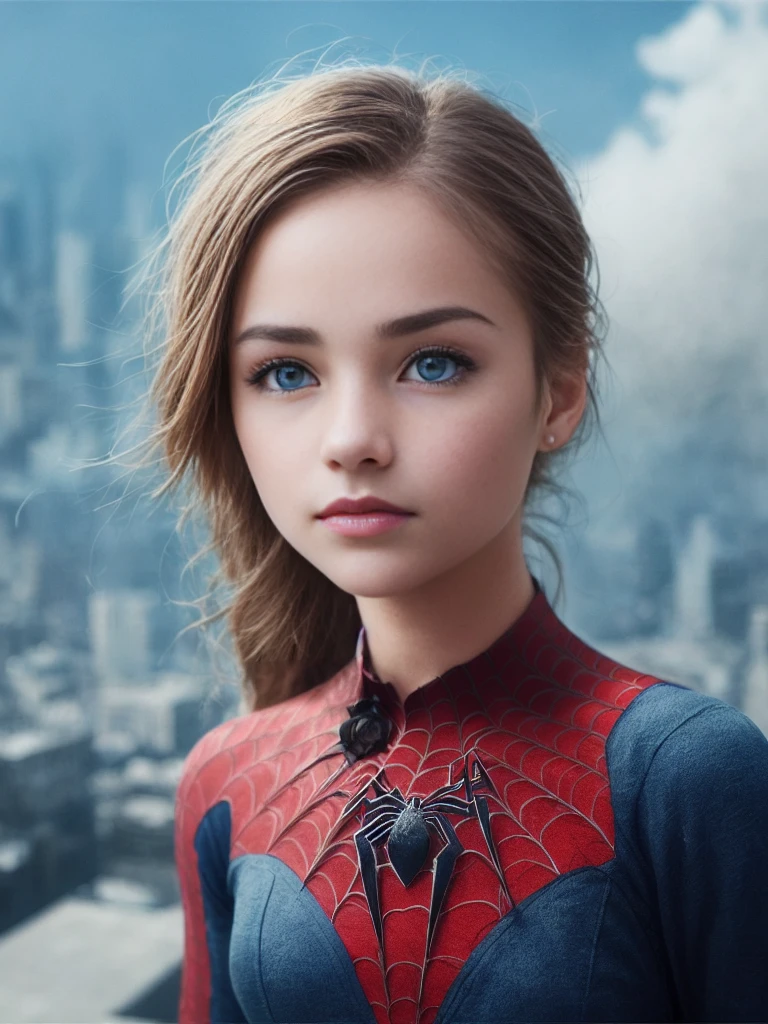 (1girl:1.3), Solo, (((Very detailed face)))), ((Very detailed eyes and face)))), Beautiful detail eyes, Body parts__, Official art, Unified 8k wallpaper, Super detailed, beautiful and beautiful, beautiful, masterpiece, best quality, original, masterpiece, super fine photo, best quality, super high resolution, realistic realism, sunlight, full body portrait, amazing beauty, dynamic pose, delicate face, vibrant eyes, (from the front), She wears Spider-Man suit, red and black color scheme, spider, very detailed city roof background, rooftop, overlooking the city, detailed face, detailed complex busy background, messy, gorgeous, milky white, highly detailed skin, realistic skin details, visible pores, clear focus, volumetric fog, 8k uhd, DSLR, high quality, film grain, fair skin, photo realism, lomography, futuristic dystopian megalopolis, translucent