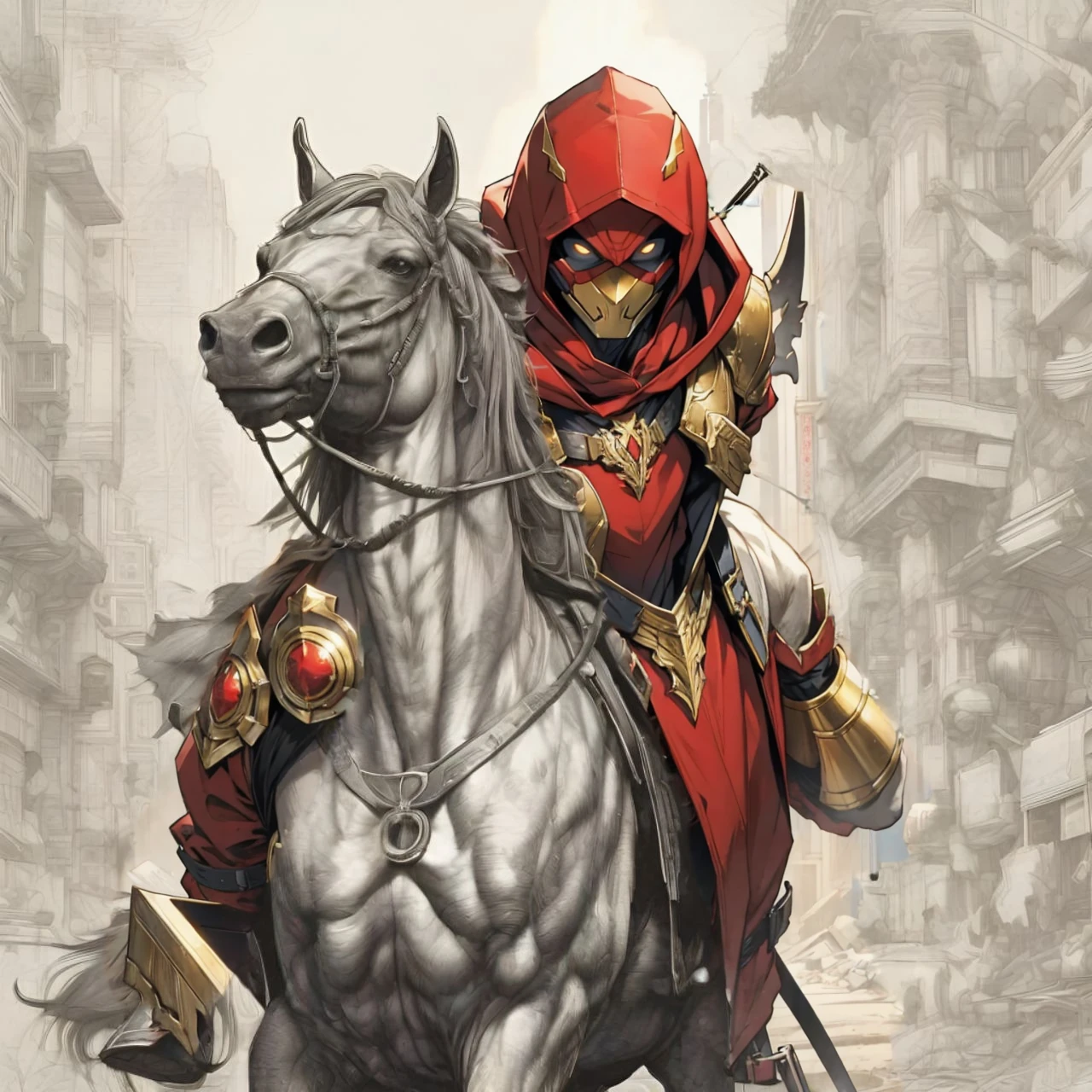 golden armor, Mediovale, red hood