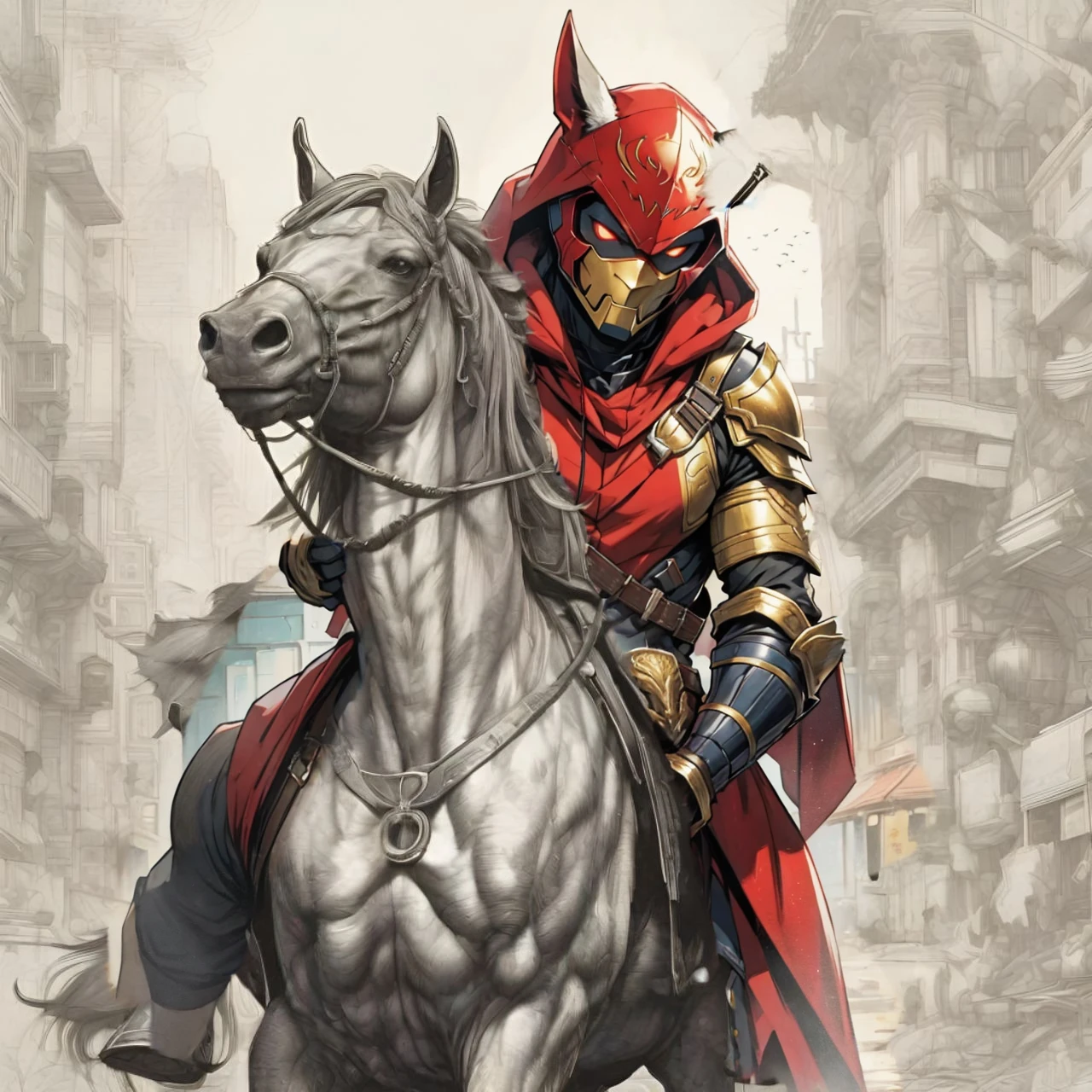 golden armor, Mediovale, red hood