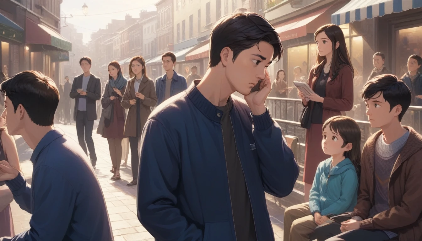 a man ignoring his friends and family 